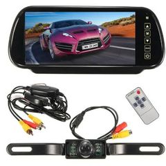 Wireless 7Inch LCD Mirror Monitor + IR Car Rear View Reversing Camera Backup Kit