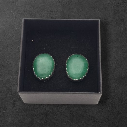Vintage Sterling Silver Green Onyx Clip On Earings