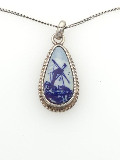 Vinage 835 Silver Delft Ceramic Necklace