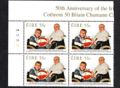 2010 Ireland 50th Anniversary of the Irish Wheelchair Association Commemorative Stamp Plate Block 1A1A1A1A Mint Never Hinged (MNH)