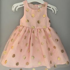 Designer kids pink and champagne dress with matching bolero & tights Size 3-6mths EUC
