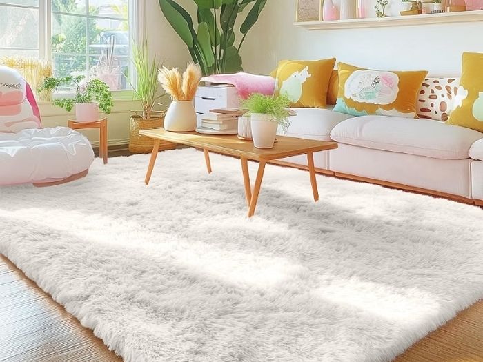 Fluffy Washable Large Rugs Living Room 120 x 160 cm, Cream  Anti Slip Carpet, Soft Thick Pile Bedside Rug, Shaggy Rugs for Kids Bedroom, Nursery