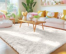 Fluffy Washable Large Rugs Living Room 120 x 160 cm, Cream  Anti Slip Carpet, Soft Thick Pile Bedside Rug, Shaggy Rugs for Kids Bedroom, Nursery