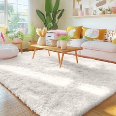 Fluffy Washable Large Rugs Living Room 120 x 160 cm, Cream  Anti Slip Carpet, Soft Thick Pile Bedside Rug, Shaggy Rugs for Kids Bedroom, Nursery