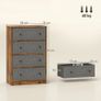 Chest of Drawers, Dresser with 4 Fabric Drawers - Grey and Rustic Brown Image 3