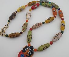 Antique Venetian Style Old Face Glass Beads & Old Face Glass Beads Necklace
