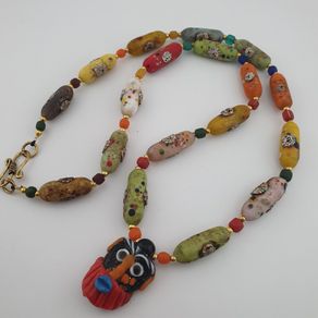 Antique Venetian Style Old Face Glass Beads & Old Face Glass Beads Necklace