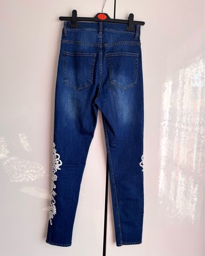 H&M Blue Skinny Jeans wish White Floral Lace - Size EUR 36 / UK 8