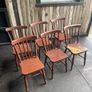 A set of 6 Victorian painted Elm stick back kitchen chairs. Image 5