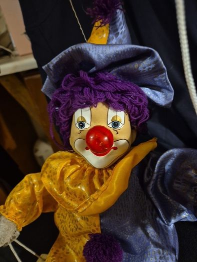 Rare Find: Vintage Porcelain Face Marionette Clown  on a Swing. Puppet
