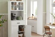 Tall Kitchen Storage Cabinet with Drawer and Upper Glass Doors white