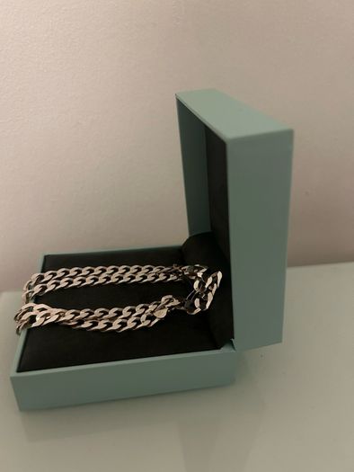 Sterling Silver Flat Square Curbed Men's Necklace