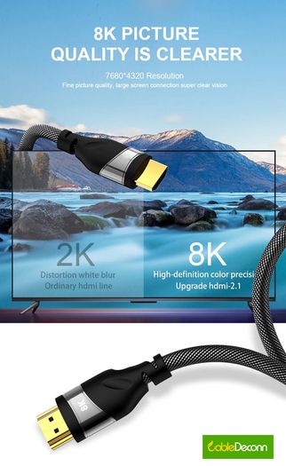 CableDeconn 5M Premium HDMI 2.1 UHD/3D 8K (7680x4320@60Hz) 48Gbps (Nylon Braided/Gold Plated) Cable (Brand New/Warranty)