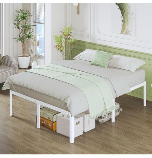 High White King Size Bed Frame 5ft with Rounded Corners, Heavy Duty Metal Bed Frames King Size with Steel Slats, 46 cm High, Ample Space Under-bed, Noise Free, Easy Assembly