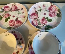 Dora Papis  vintage pink roses fine china trio very pretty