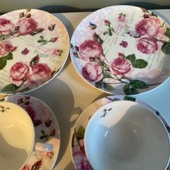 Dora Papis  vintage pink roses fine china trio very pretty