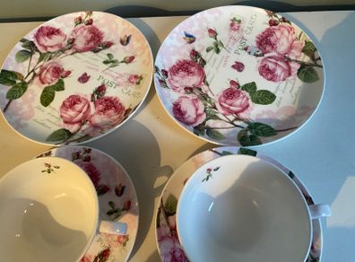 Dora Papis  vintage pink roses fine china trio very pretty