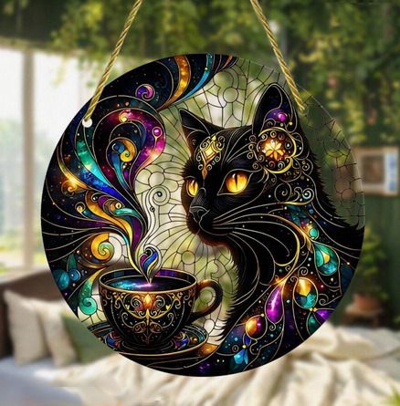 Witchy Cat in Library - house decoration
