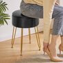 Faux Leather Round Footrest Stool with Storage Ottoman, Makeup Vanity Chair Side Table, PU Dressing Table Seat, Removable Cover, Golden Steel Legs, Black Image 6