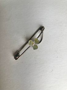Antique Connemara Marble Shamrock Brooch.