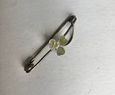 Antique Connemara Marble Shamrock Brooch.
