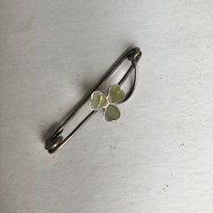 Antique Connemara Marble Shamrock Brooch.