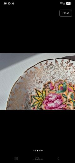 Vintage English Bone China Tea Set 22k Gold Chintz Pink Floral 6pc