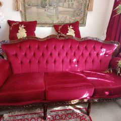Velvet couch and 2 armchairs