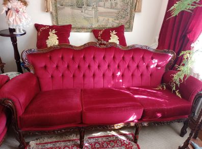 Velvet couch and 2 armchairs