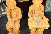 2 Large Old Vintage Terracotta Musician Figurines, Postage Available