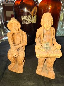 2 Large Old Vintage Terracotta Musician Figurines, Postage Available