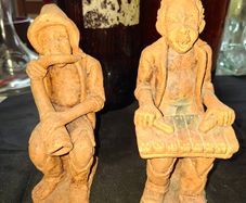 2 Large Old Vintage Terracotta Musician Figurines, Postage Available