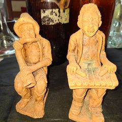 2 Large Old Vintage Terracotta Musician Figurines, Postage Available