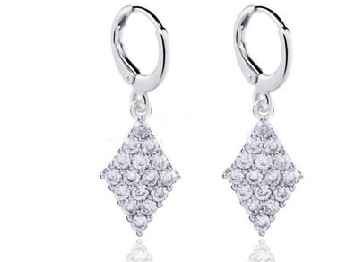 Platinum Plated Clear CZ Dangle Earrings