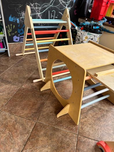 Kids wooden climbing frame and slide