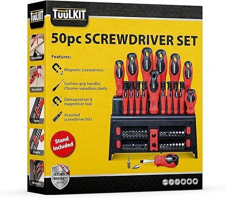 TOOLKIT 50pcs Screwdriver Set in Case | Magnetic Screwdrivers Sets | Crossheads Slot-Heads and Precision | Magnetised Chrome Vanadium Shafts | Multi-bit