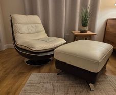 Genuine Leather Swivel Chair & Matching Ottoman