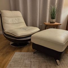 Genuine Leather Swivel Chair & Matching Ottoman
