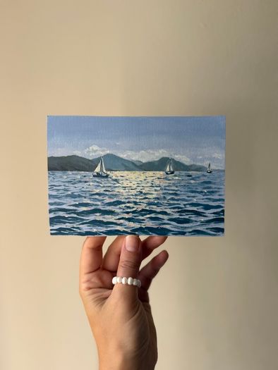 Original Handmade Framed Wall Art | Coastal Home Decor | Small framed painting | Sailing Ocean Decor