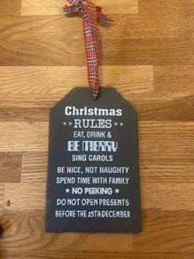 Black Slate Christmas Rules Hanging Decoration