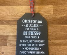 Black Slate Christmas Rules Hanging Decoration