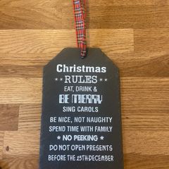 Black Slate Christmas Rules Hanging Decoration