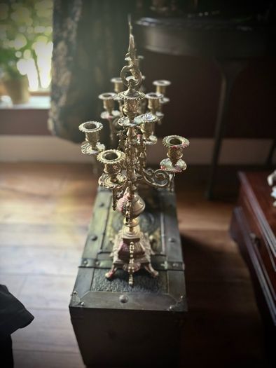 Large brass antique candelabra's pair