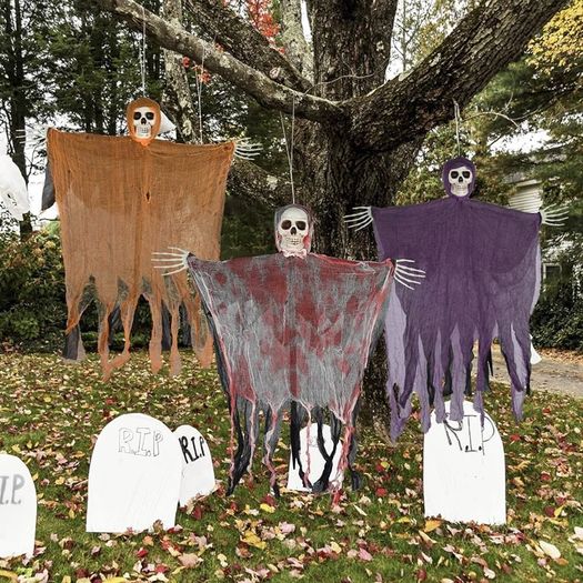 Halloween Decorations Outdoor, 3 Packs Halloween Skull Decorations, Hanging Skeleton Halloween Decorations Insertable Flying Ghost Halloween Indoor Decorations for Haunted House Garden