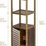 Bathroom Storage Cabinet Bamboo, Tall Narrow Space Saver Organizer Floor Standing for Kitchen, 4 Open Shelves and 1 Cupboard with Door, Walnut Image 6