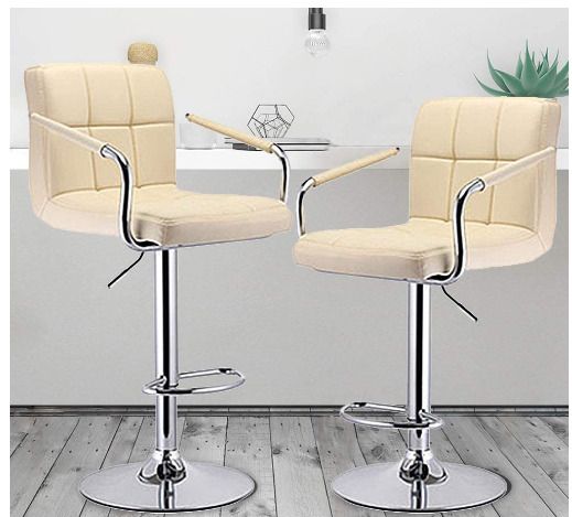 Black/Armrest 2 x Bar Stools with Backrest Height Adjustment, 360 Degree Rotation