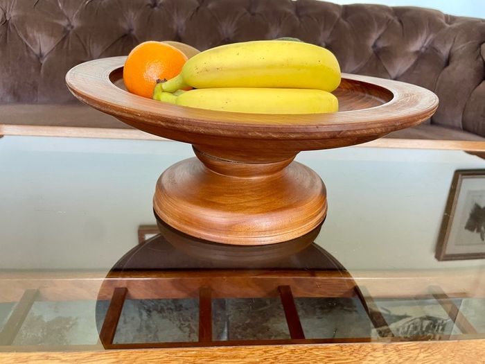 Vintage MCM Wood Fruit Pedestal Bowl Tazza
