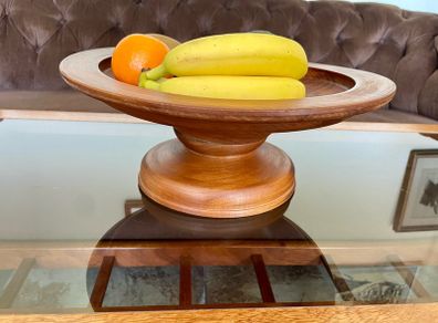 Vintage MCM Wood Fruit Pedestal Bowl Tazza