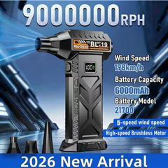 New Powerful Turbo Fan,built-in 6000mAh High-performance Battery, 9000000RPH, 5 Gears, 3pcs of Air Blowing Nozzles, Durable Black ABS Material, Suitable for Home, Office, Car, Courtyard, Blowing Leaves, Clearing Snow, and Dust Removal!