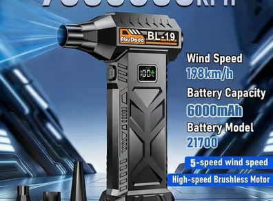New Powerful Turbo Fan,built-in 6000mAh High-performance Battery, 9000000RPH, 5 Gears, 3pcs of Air Blowing Nozzles, Durable Black ABS Material, Suitable for Home, Office, Car, Courtyard, Blowing Leaves, Clearing Snow, and Dust Removal!